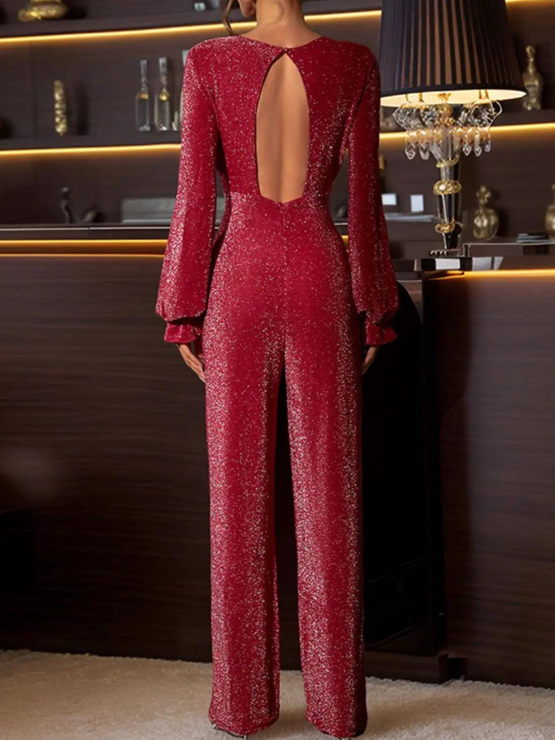 Perfee Cutout Round Neck Long Sleeve Jumpsuit - M. Burks Pretty Boutique LLC.shop