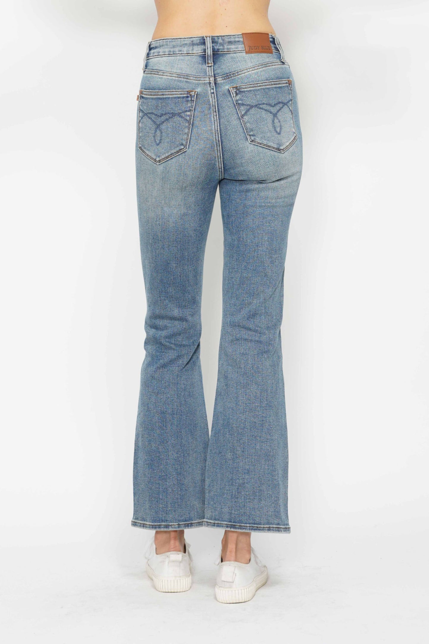 Judy Blue Full Size Tummy Control Back Embroidered Pocketed Bootcut Jeans Plus Size.