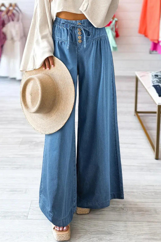 Drawstring Elastic Waist Wide Leg Jeans - M. Burks Pretty Boutique LLC.shop