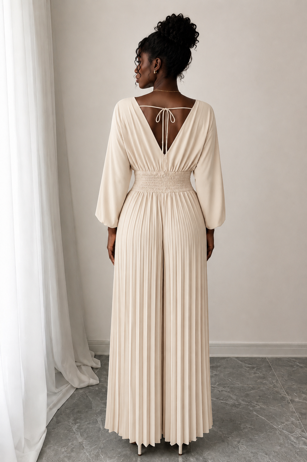 Surplice Pleated Wide Leg Jumpsuit