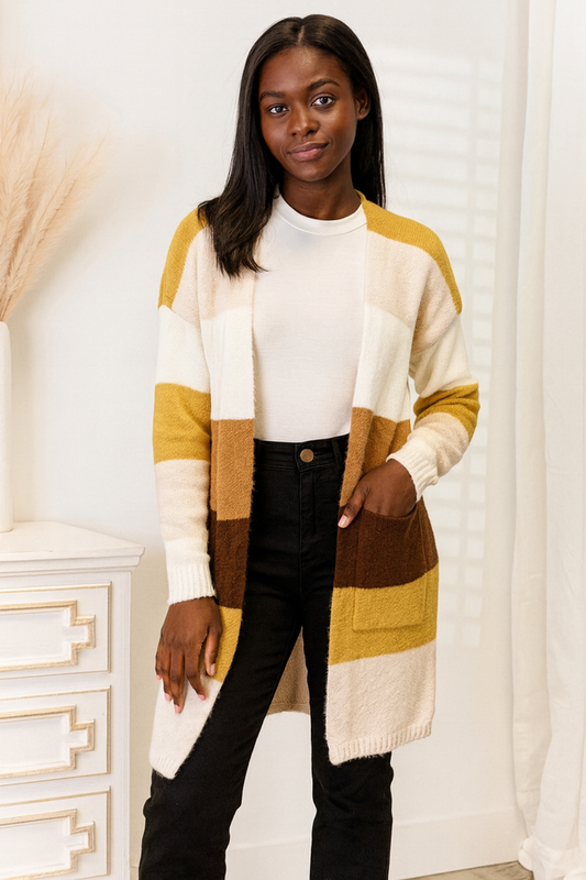 Woven Right Color Block Dropped Shoulder Cardigan