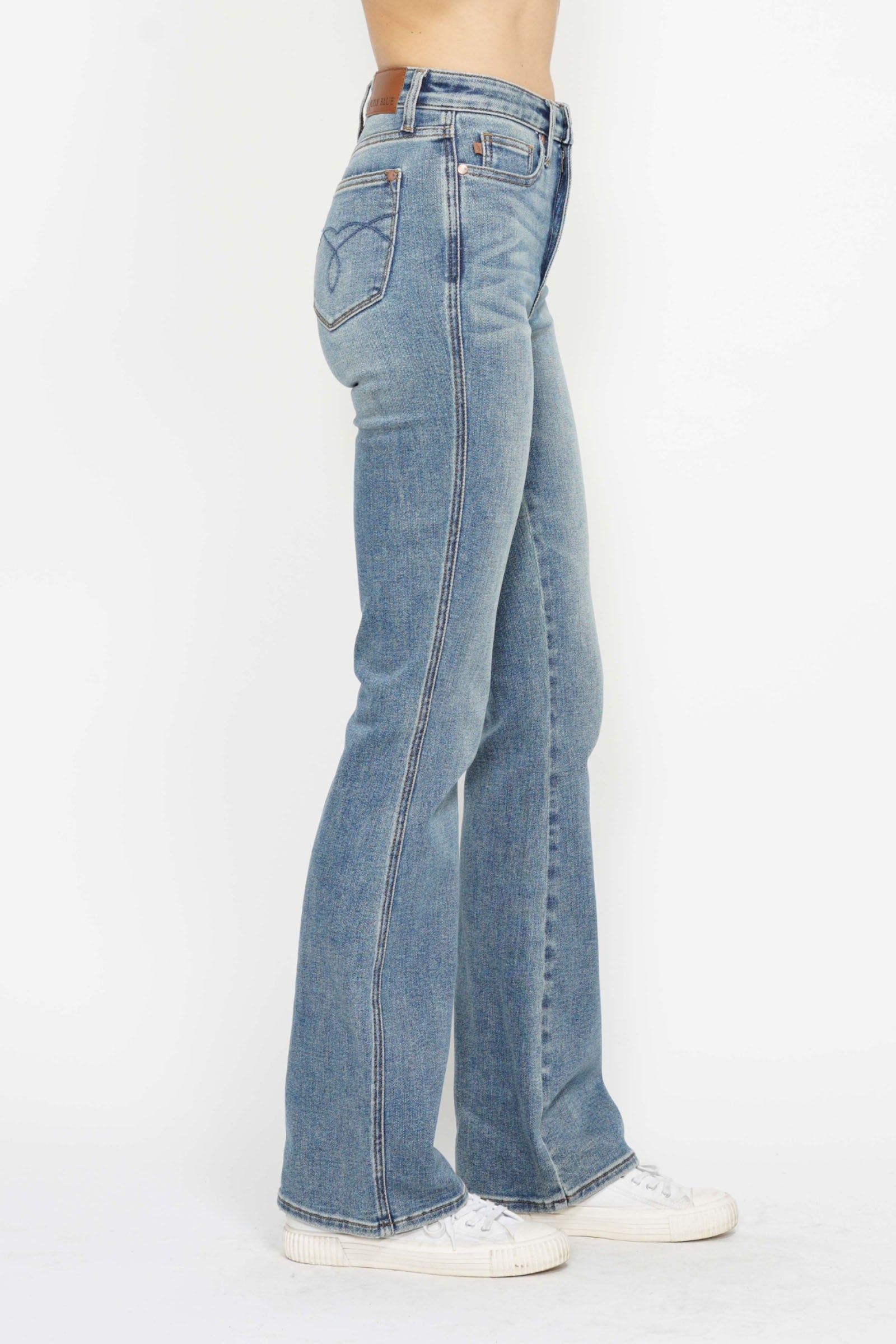 Judy Blue Full Size Tummy Control Back Embroidered Pocketed Bootcut Jeans Plus Size.