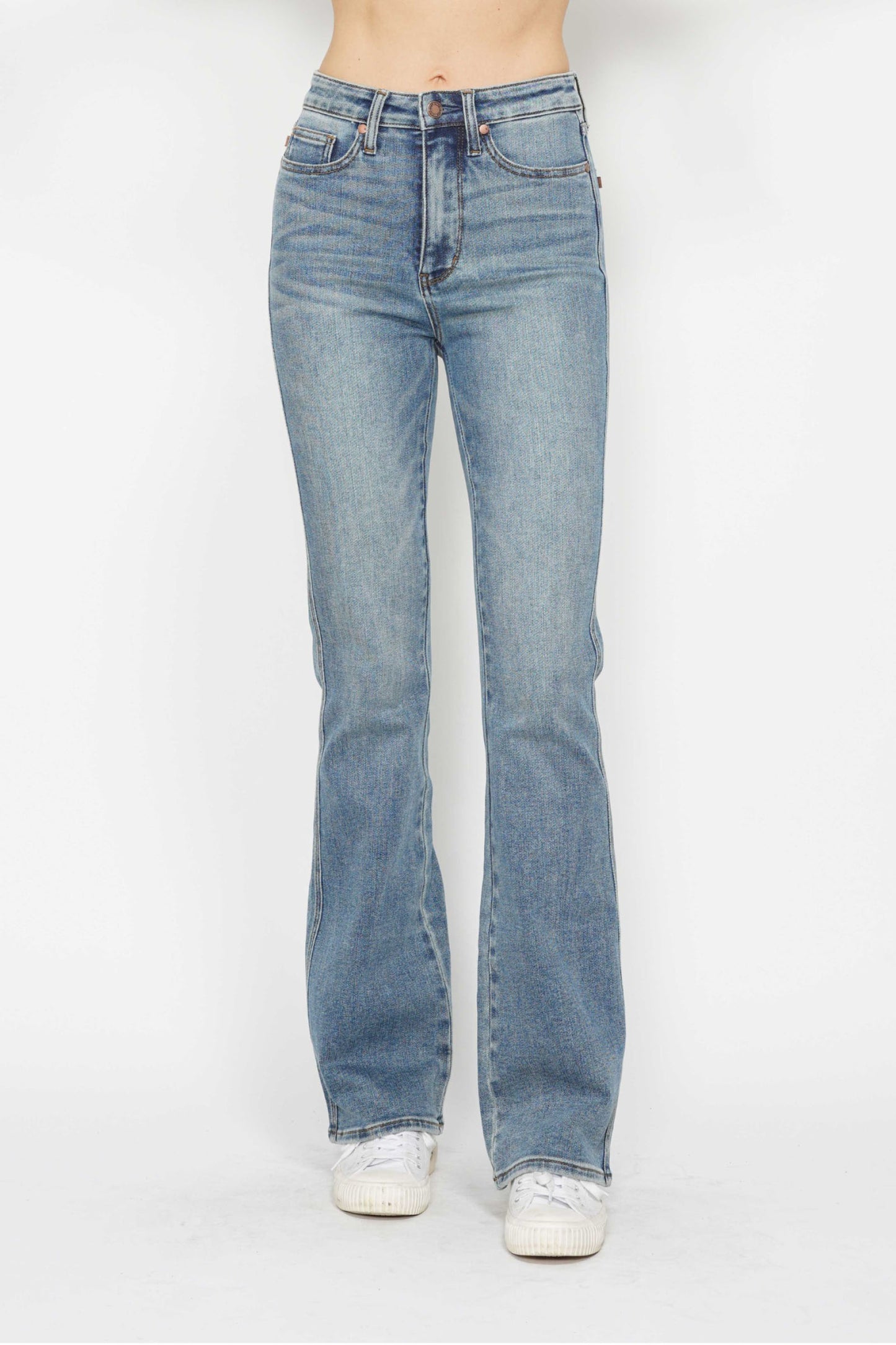 Judy Blue Full Size Tummy Control Back Embroidered Pocketed Bootcut Jeans Plus Size.