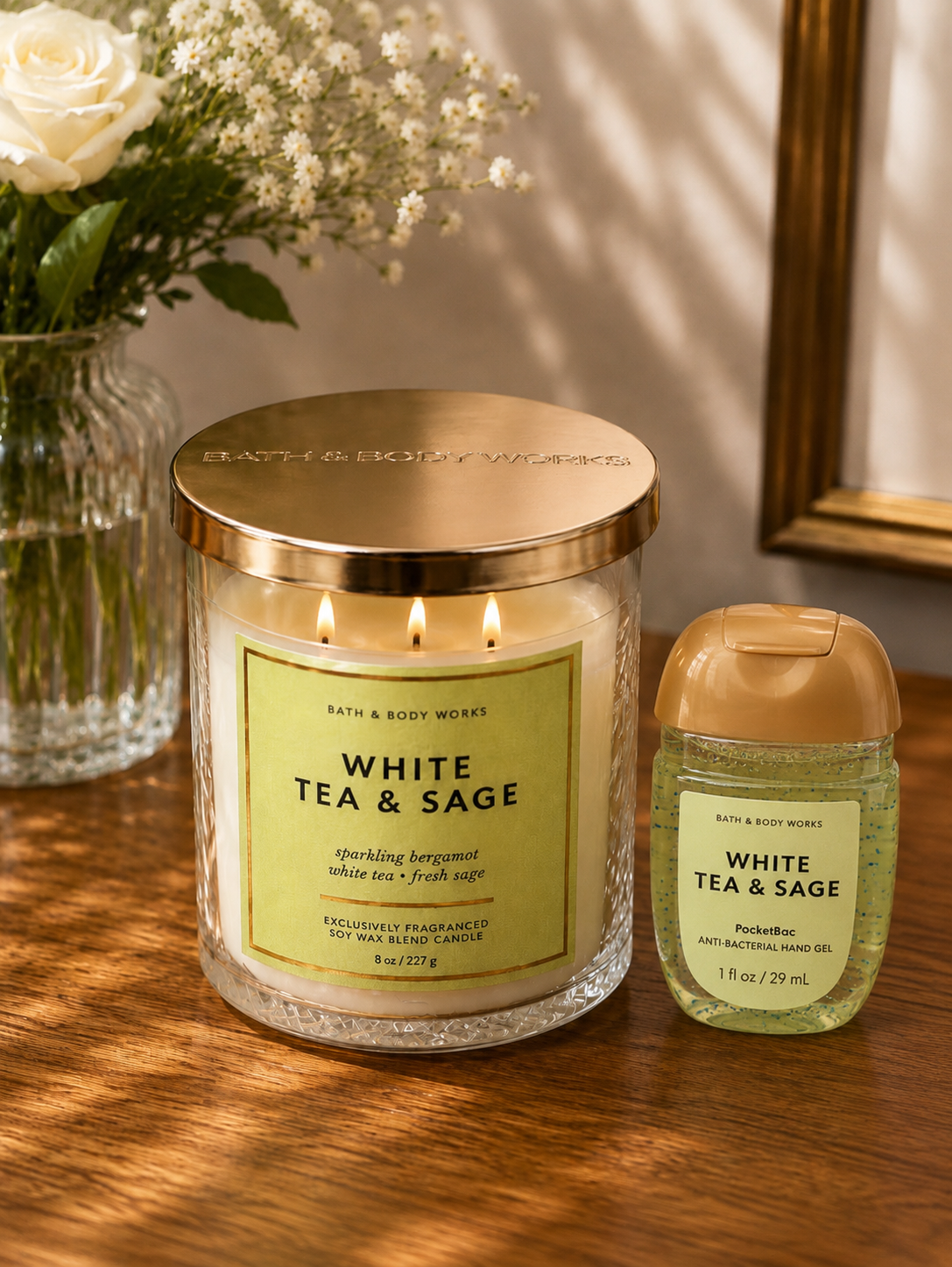 White Tea & Sage  Candle and Hand Sanitizer Bath & Body Works Orginal