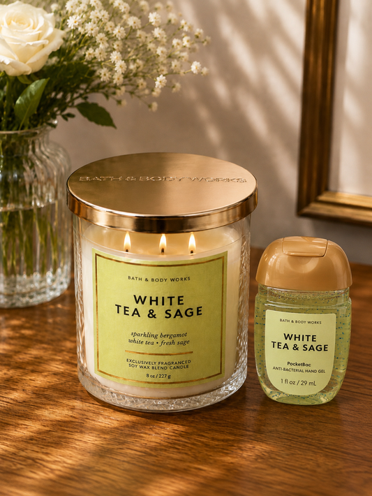 White Tea & Sage  Candle and Hand Sanitizer Bath & Body Works Orginal