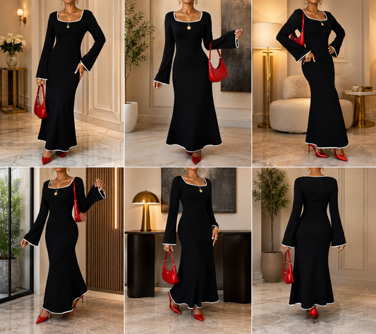 Square Neck Flare Sleeve Maxi Dress