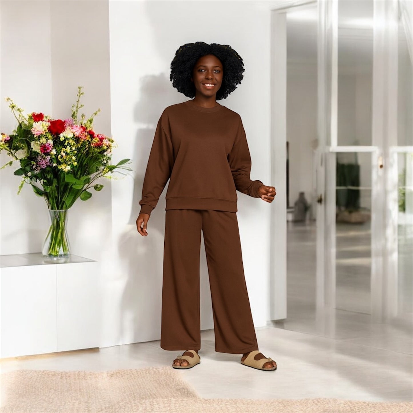 Zenana Scuba Crewneck Pullover and Pants Set