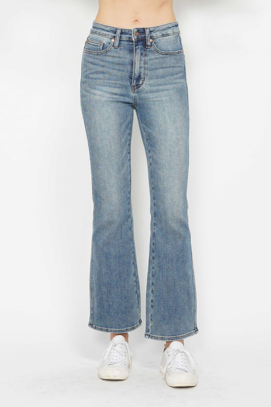 Judy Blue Full Size Tummy Control Back Embroidered Pocketed Bootcut Jeans Plus Size.