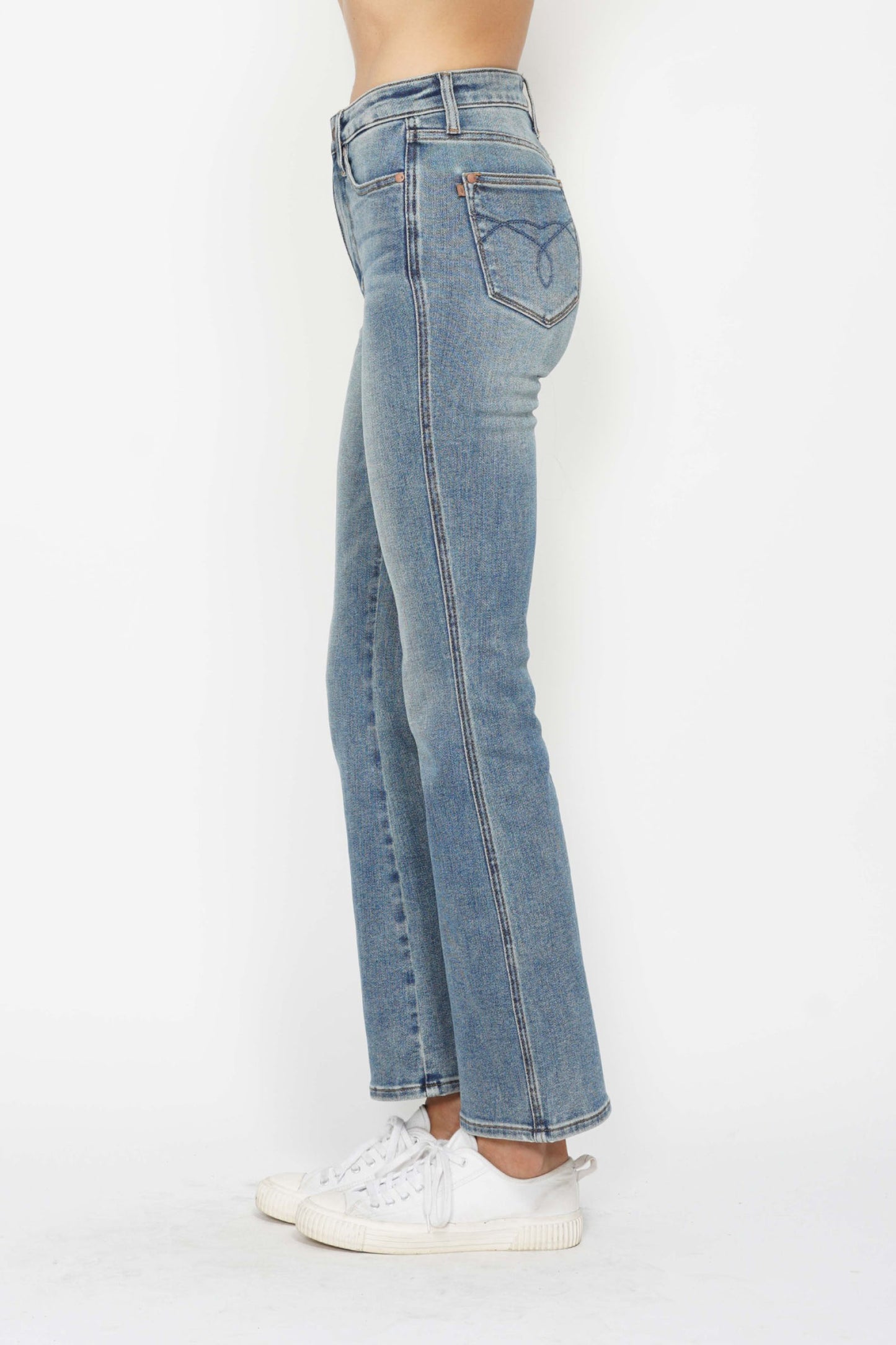 Judy Blue Full Size Tummy Control Back Embroidered Pocketed Bootcut Jeans Plus Size.